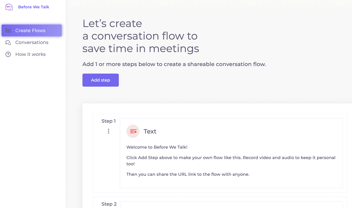 Before We Talk adding steps